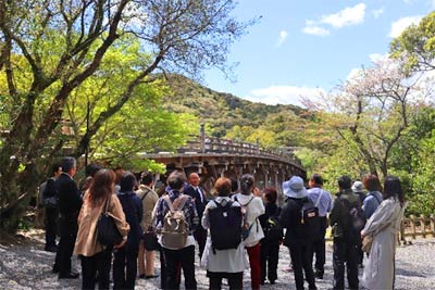 緑が美しい神路山を見ながらの説明