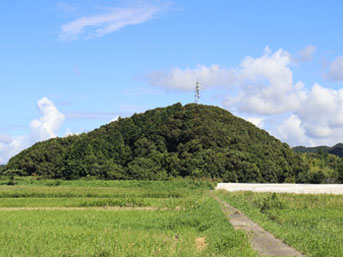 加努弥神社から望む朝熊神社の社叢。五十鈴川を挟んだ対岸になる。